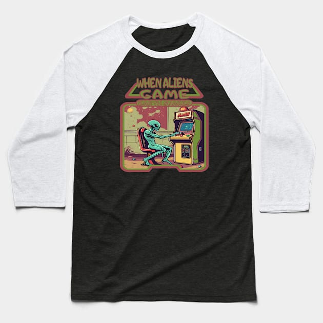 Alien Retro Gaming Baseball T-Shirt by Ilustradamus